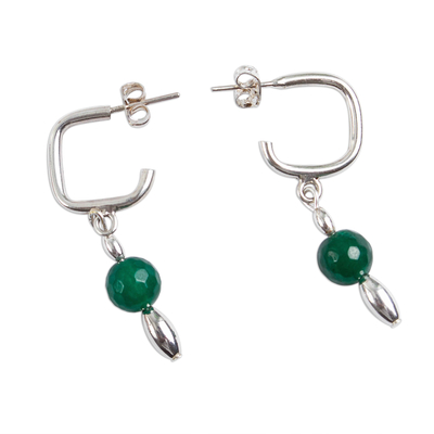 Agate half hoop earrings, 'Verdant Sea' - Modern Green Agate and Sterling Silver Half Hoop Earrings