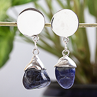 Sodalite dangle earrings, 'Deep Blue Freedom' - Artisan Crafted Modern Sodalite and Sterling Silver Earrings