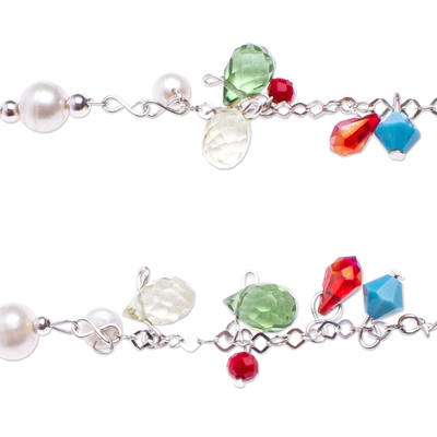 Aretes colgantes de perla cultivada y amatista - Aretes de plata esterlina con cuentas de amatista y perlas cultivadas