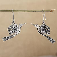 Sterling silver dangle earrings, 'Firebird' - Handmade Sterling Silver Bird Earrings from Taxco
