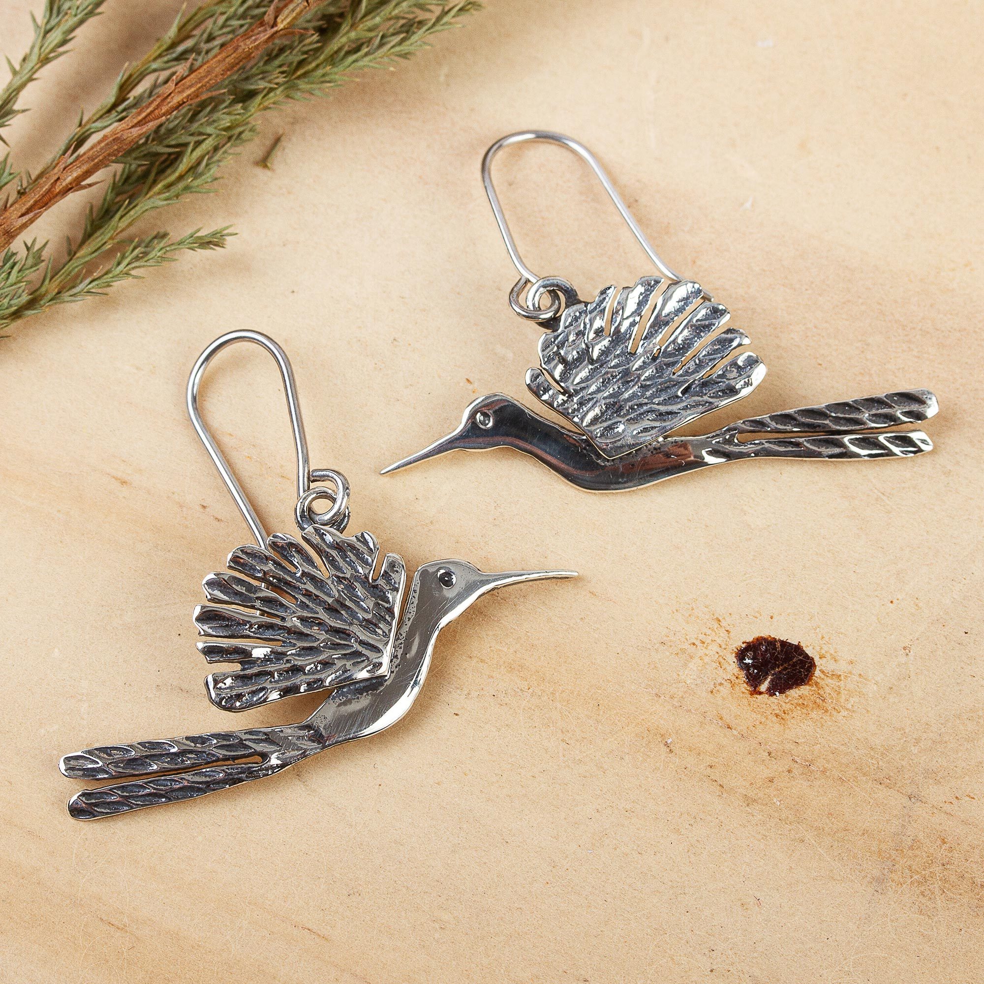Handmade Sterling Silver Bird Earrings from Taxco Firebird NOVICA