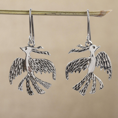 Pendientes colgantes de plata de ley - Aretes hechos a mano con pájaros de plata esterlina taxco