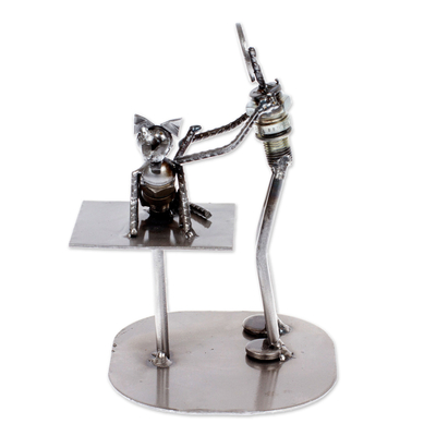 Recycled auto parts sculpture, 'Rustic Veterinarian' - Unique Recycled Auto Parts Veterinarian Sculpture
