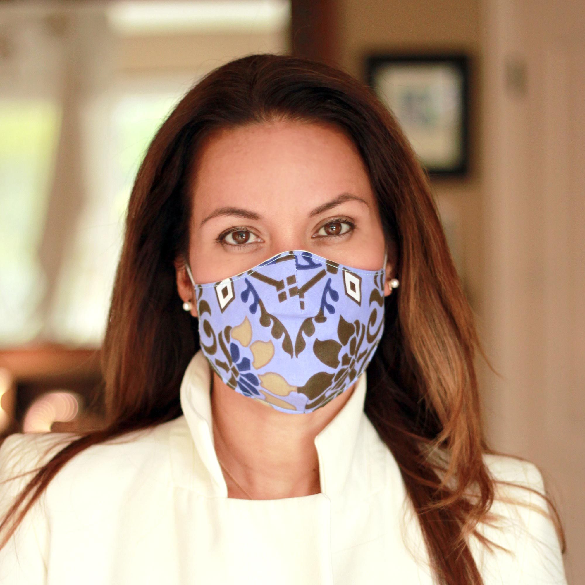 UNICEF Market 2 Double Layer Blue Print Polyester Print Cotton Face