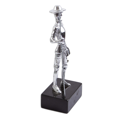 Aluminum statuette, 'Knightly Quixote' - Aluminum Don Quixote Sculpture from Mexico