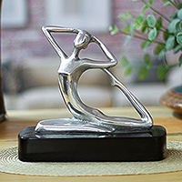 Escultura de aluminio y mármol, 'Ballerina Grace in Black' - Escultura de bailarina de mármol negro y aluminio