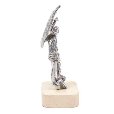 Escultura de aluminio y mármol. - Estatuilla de arcángel de mármol y aluminio fundido a mano