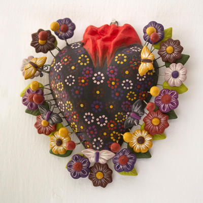 Ceramic wall art, Floral Butterfly Heart