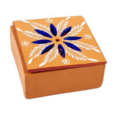Ceramic rosary and storage box, 'Rosary of Flowers' - Hand Crafted Decorative Floral Ceramic Rosary and Box
