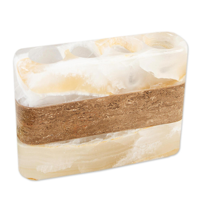 Natural Mexican Onyx and Marble Toothbrush Holder