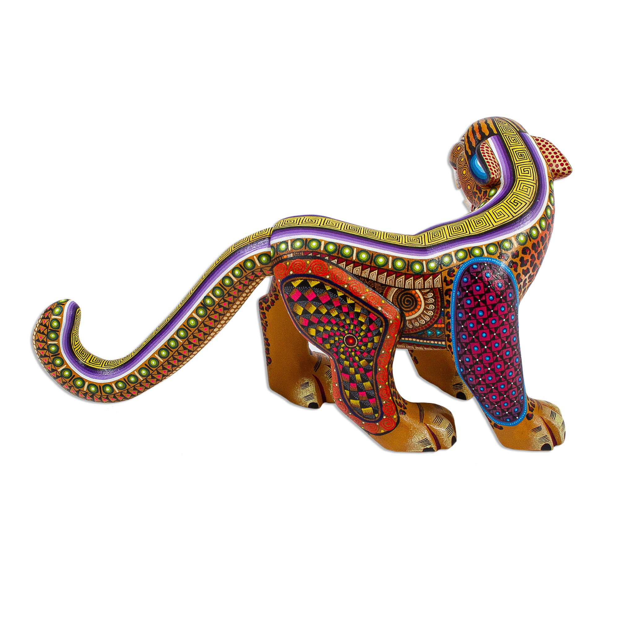 Hand Carved and Painted Ornate Yellow Jaguar Alebrije - Yellow Zapotec ...
