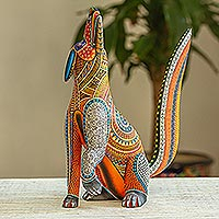 Wood alebrije figurine, 'Crazy Coyote' - Alebrije Sculpture Hand Painted