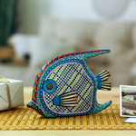 Wood alebrije figurine, 'Zapotec Fish' - 12-inch Hand Carved and Painted Alebrije Fish Sculpture