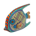 Wood alebrije figurine, 'Zapotec Fish' - 12-inch Hand Carved and Painted Alebrije Fish Sculpture