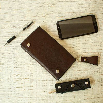 Leather cell phone case, 'Seamless in Espresso' (7.5 inch) - Hand Crafted Brown Leather Phone Case (7.5 Inch)
