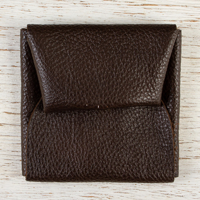 Leather coin purse, 'Dark Chocolate' - Full Grain Brown Leather Coin Purse