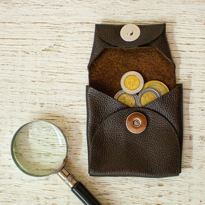 Leather coin purse, 'Dark Chocolate' - Full Grain Brown Leather Coin Purse