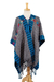 Cotton poncho, 'Highland Stripes' - Black and White Cotton Poncho with Colorful Trim