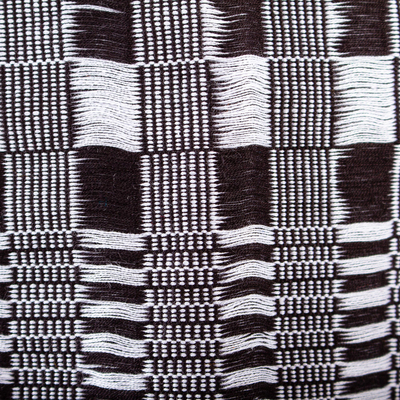 Poncho de algodón - Poncho de algodón blanco y negro con ribete de colores