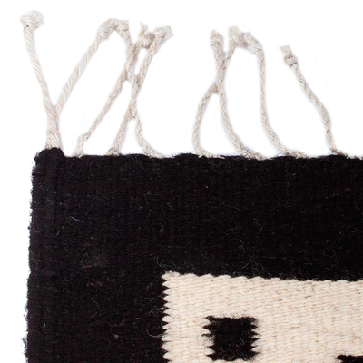 Corredor de lana - Alfombra de pasillo larga de lana negra y blanco roto