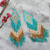 Glass beaded waterfall earrings, 'Huichol Cascade' - Handcrafted Huichol Aqua Beadwork Waterfall Earrings