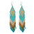 Glass beaded waterfall earrings, 'Huichol Cascade' - Handcrafted Huichol Aqua Beadwork Waterfall Earrings