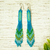 Glass beaded waterfall earrings, 'Blue Diamond Talisman' - Handcrafted Peacock Blue Beadwork Huichol Waterfall Earrings thumbail