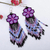 Glass beaded waterfall earrings, 'Purple Jikuri' - Purple Floral Beadwork Huichol Waterfall Earrings thumbail
