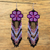 Glass beaded waterfall earrings, 'Purple Jikuri' - Purple Floral Beadwork Huichol Waterfall Earrings (image 2b) thumbail