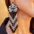Glass beaded waterfall earrings, 'White Huichol Blossom' - Huichol Beadwork Floral Earrings in Black-White-Grey (image 2b) thumbail