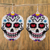 Glass beaded dangle earrings, 'White Skeleton' - Beadwork Day of the Dead White Skull Huichol Earrings thumbail