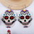 Glass beaded dangle earrings, 'White Skeleton' - Beadwork Day of the Dead White Skull Huichol Earrings (image 2c) thumbail