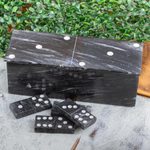 Marble domino set, 'Fascinating Challenge' (9 inch) - Dark Grey Marble Domino Set with Storage Box (9 Inch)