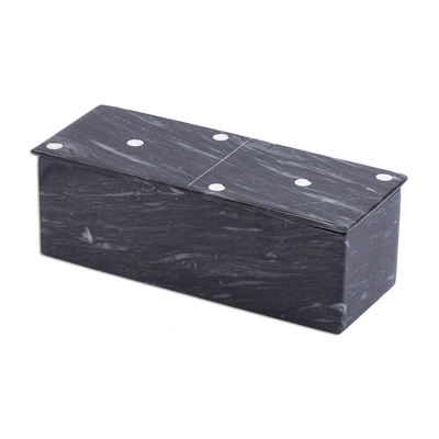 Marble domino set, 'Fascinating Challenge' (9 inch) - Dark Grey Marble Domino Set with Storage Box (9 Inch)