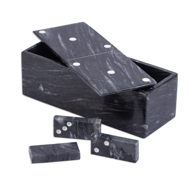 Juego de dominó de mármol, (9 pulgadas) - Juego de dominó de mármol gris oscuro con caja de almacenamiento (9 pulgadas)