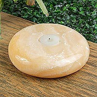 Onyx tealight candleholder, 'Modern Beige Beauty' - Beige Onyx Circular Tealight Candleholder from Mexico