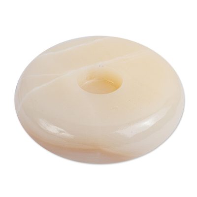 Onyx tealight candleholder, 'Creamy Modern Beauty' - Ivory Onyx Circular Tealights Candleholder from Mexico