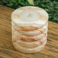 Onyx tealight holder, 'Pillar of Light' - Natural Onyx Pillar-Shaped Tealight Holder