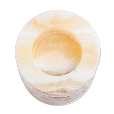 Onyx tealight holder, 'Pillar of Light' - Natural Onyx Pillar-Shaped Tealight Holder