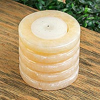 Onyx tealight holder, 'Glowing Pillar' - Hand Crafted Onyx Pillar Tealight Candle Holder