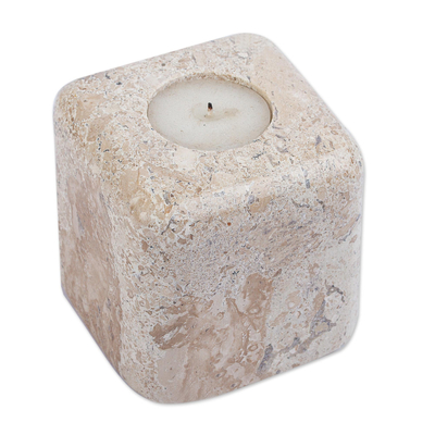 Artisan Crafted Natural Marble Cube Tealight Holder