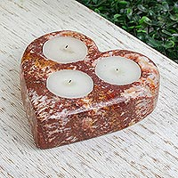 Portavelas de mármol, 'Love by Candlelight' - Portavelas en forma de corazón de mármol natural Russet