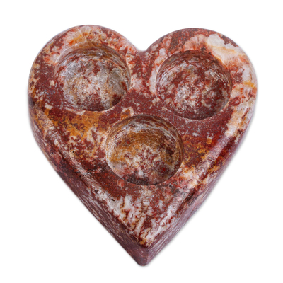 Marble tealight holder, 'Love by Candlelight' - Russet Natural Marble Heart Shaped Tealight Holder