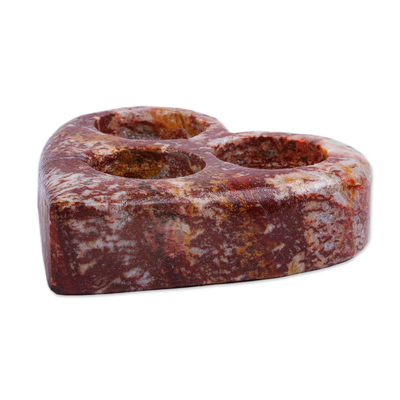 Marble tealight holder, 'Love by Candlelight' - Russet Natural Marble Heart Shaped Tealight Holder