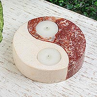 Marble tealight holder, 'Yin and Yang' - Natural Marble Yin and Yang Tealight Holder
