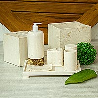 Marble bath accessory set, 'Noble' - Artisan Crafted Marble Bath Accessory Set (8 Pieces)