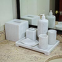 Marble bath accessory set, 'Elite' - Natural White Marble and Onyx Bath Set (8 Pieces)