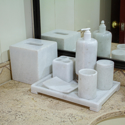 Marble bath accessory set, 'Elite' - Natural White Marble and Onyx Bath Set (8 Pieces)