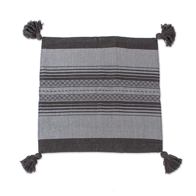 Zapotec cotton cushion cover, 'Rich Grey Textures' - Handwoven Grey Cotton Zapotec Cushion Cover