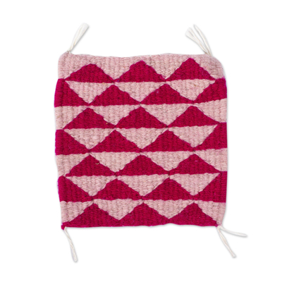 Wool coasters, 'Zapotec Diamond in Fuchsia' (set of 6) - Set of 6 Hand Loomed Wool Coasters in Fuchsia and Pink